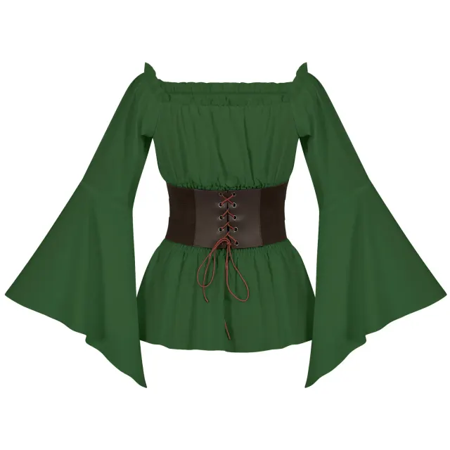 Women's Renaissance Victorian Ruffled Pirate Shirt with Belt detail 9
