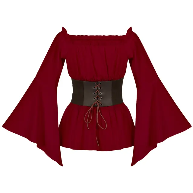 Women's Renaissance Victorian Ruffled Pirate Shirt with Belt detail 10