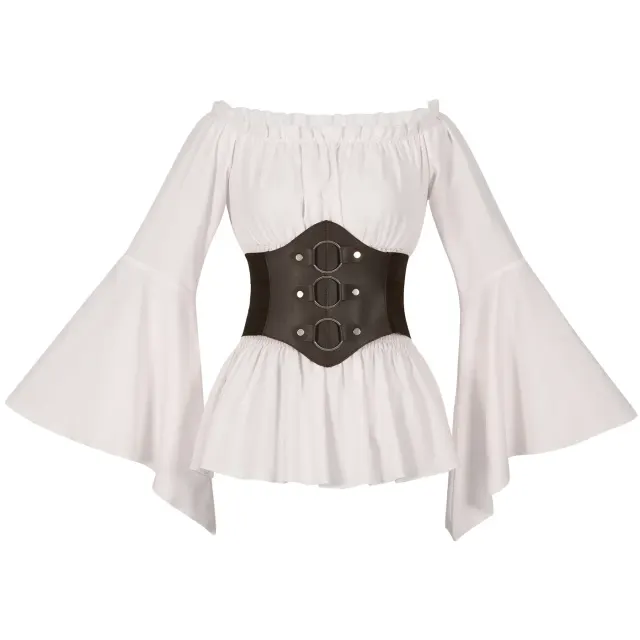 Women's Renaissance Victorian Ruffled Pirate Shirt with Belt detail 13