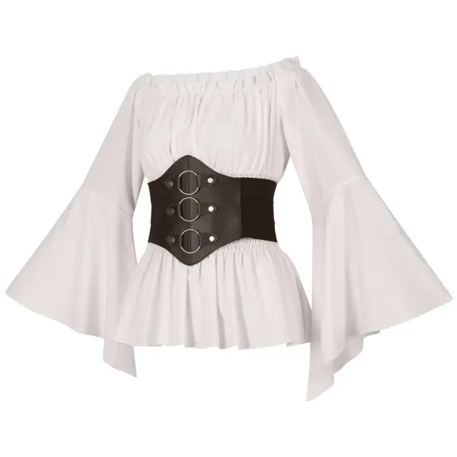 Women's Renaissance Victorian Ruffled Pirate Shirt with Belt detail 14