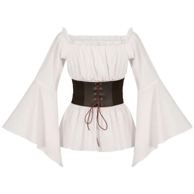 Women's Renaissance Victorian Ruffled Pirate Shirt with Belt detail 15