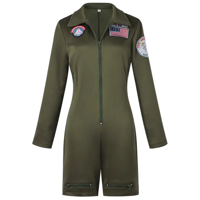 Women's Army Green Pilot Jumpsuit with Straps for Cosplay detail 2