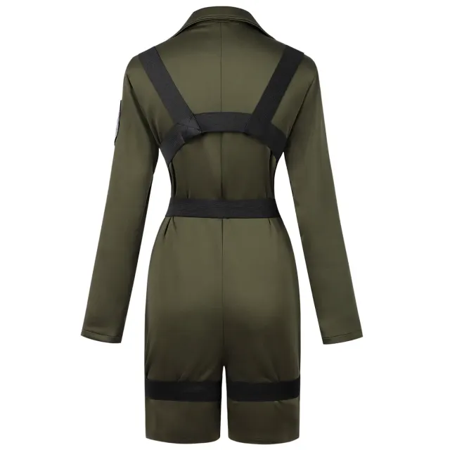 Women's Army Green Pilot Jumpsuit with Straps for Cosplay detail 4
