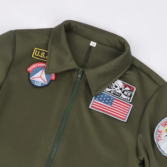 Women's Army Green Pilot Jumpsuit with Straps for Cosplay detail 5