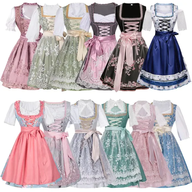 Women's Bavarian Oktoberfest beer dress costume set shown in the selected style and color.