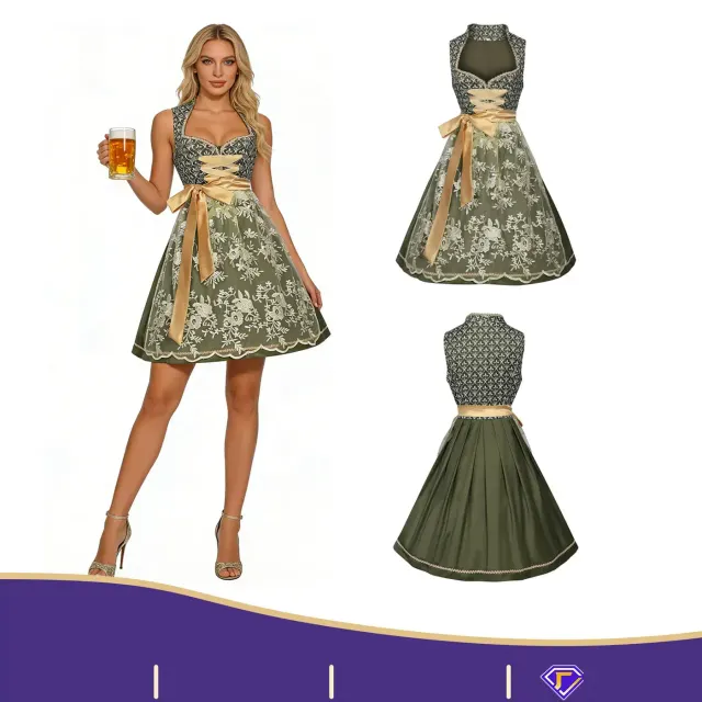 A women's Bavarian-style Oktoberfest beer dress costume shown in the New Beer Dress Style 10 option.