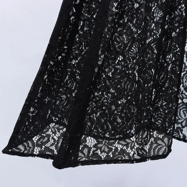 Women's Black Lace Hooded Tie Cloak Cosplay Costume detail 1