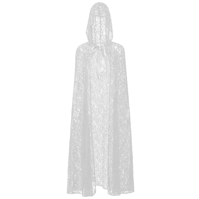 Women's Black Lace Hooded Tie Cloak Cosplay Costume detail 2