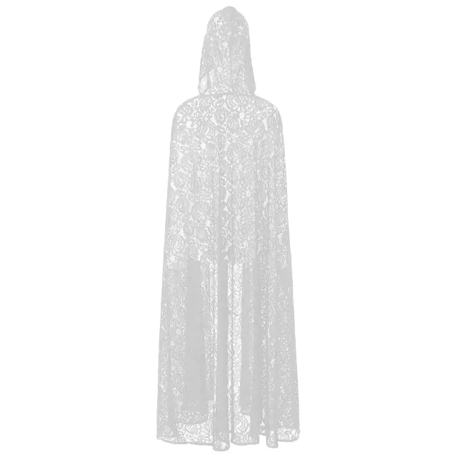 Women's Black Lace Hooded Tie Cloak Cosplay Costume detail 3