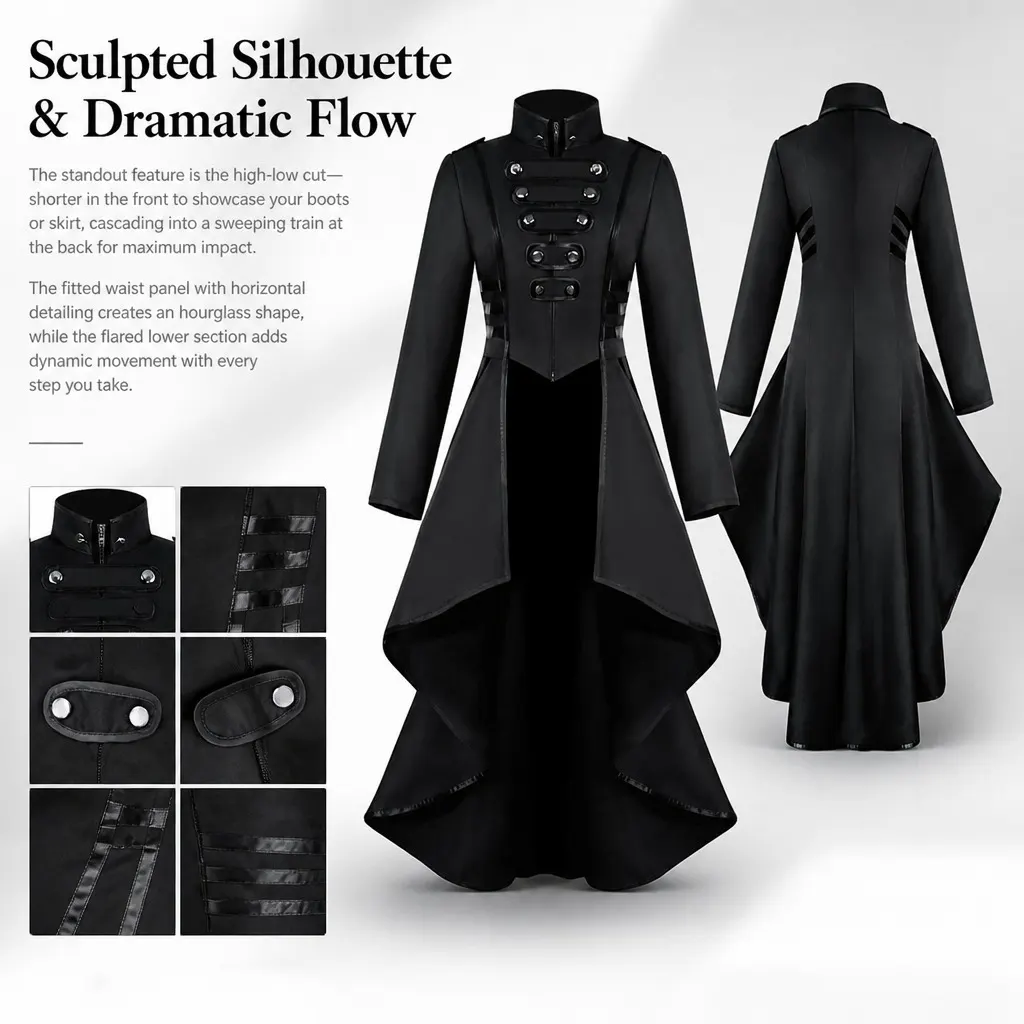 Women's Gothic Court Tailcoat Lace-Up Irregular Hem Costume detail 4
