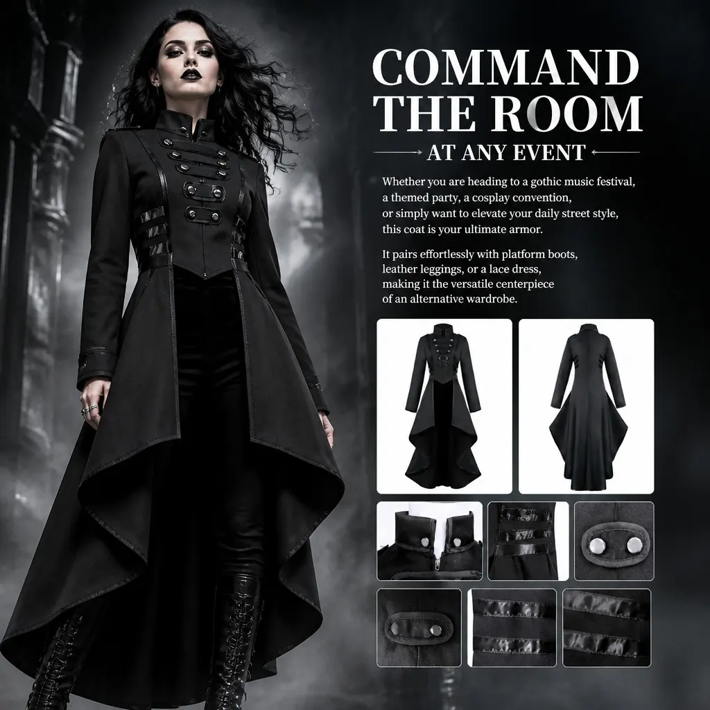 Women's Gothic Court Tailcoat Lace-Up Irregular Hem Costume detail 5
