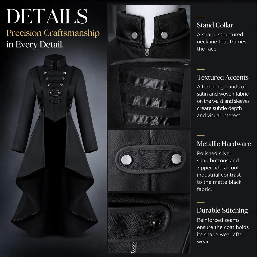 Women's Gothic Court Tailcoat Lace-Up Irregular Hem Costume detail 6