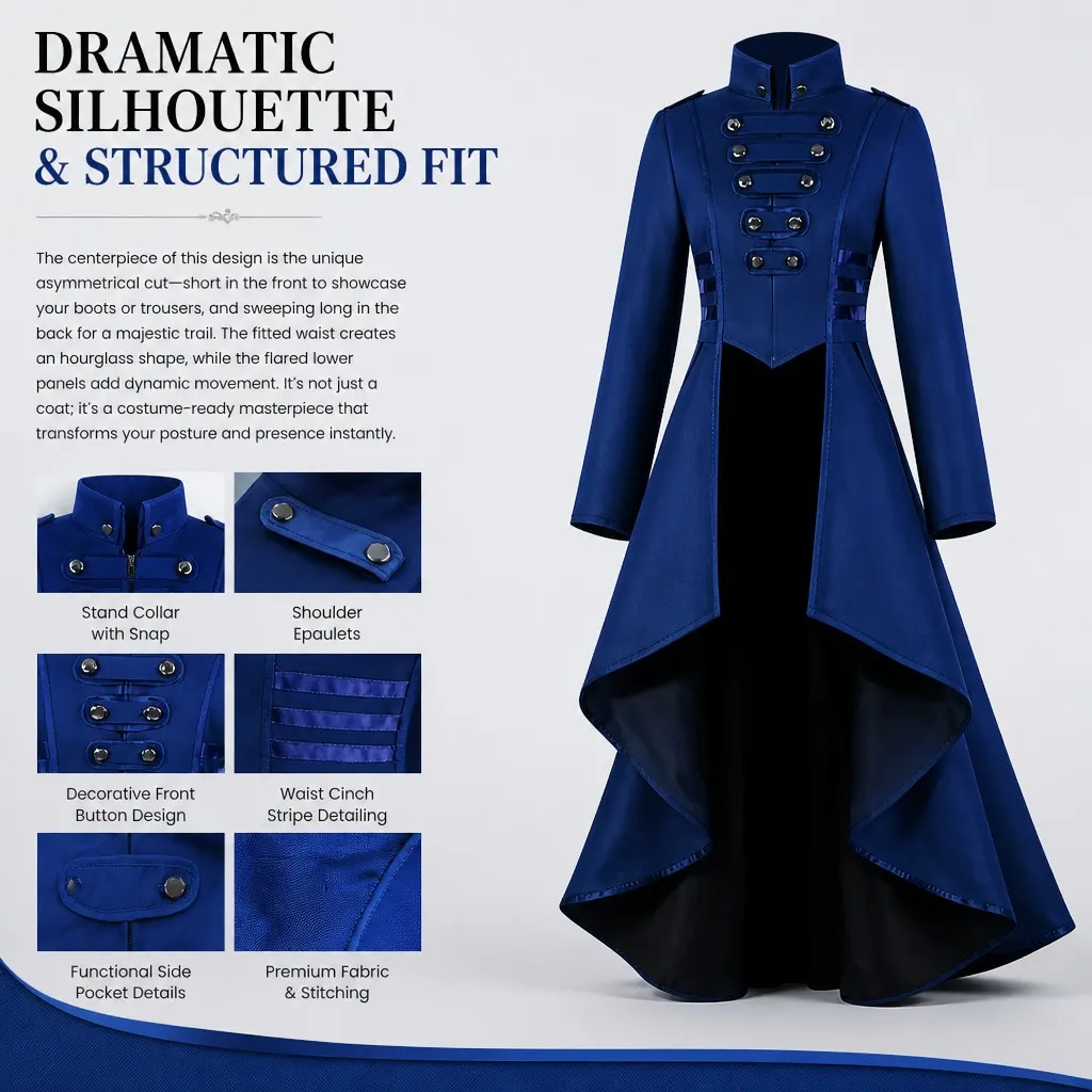 Women's Gothic Court Tailcoat Lace-Up Irregular Hem Costume detail 12