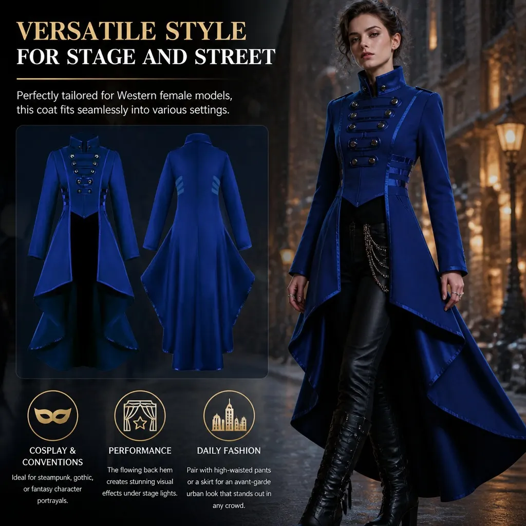 Women's Gothic Court Tailcoat Lace-Up Irregular Hem Costume detail 13