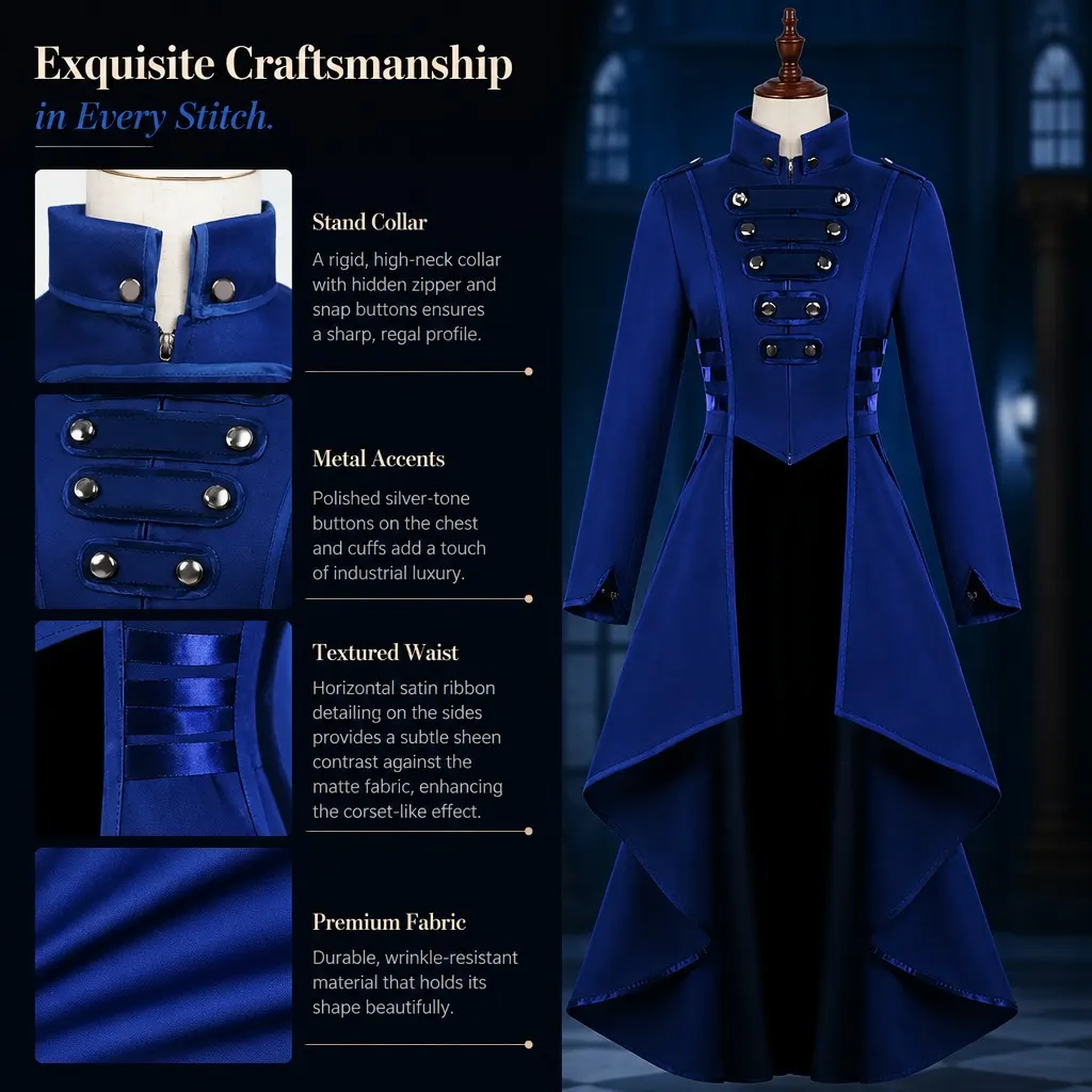 Women's Gothic Court Tailcoat Lace-Up Irregular Hem Costume detail 14