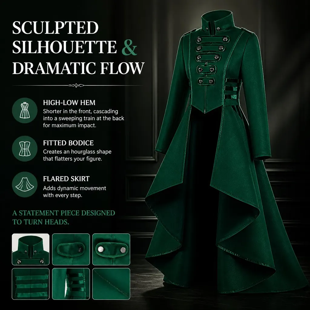 Women's Gothic Court Tailcoat Lace-Up Irregular Hem Costume detail 15