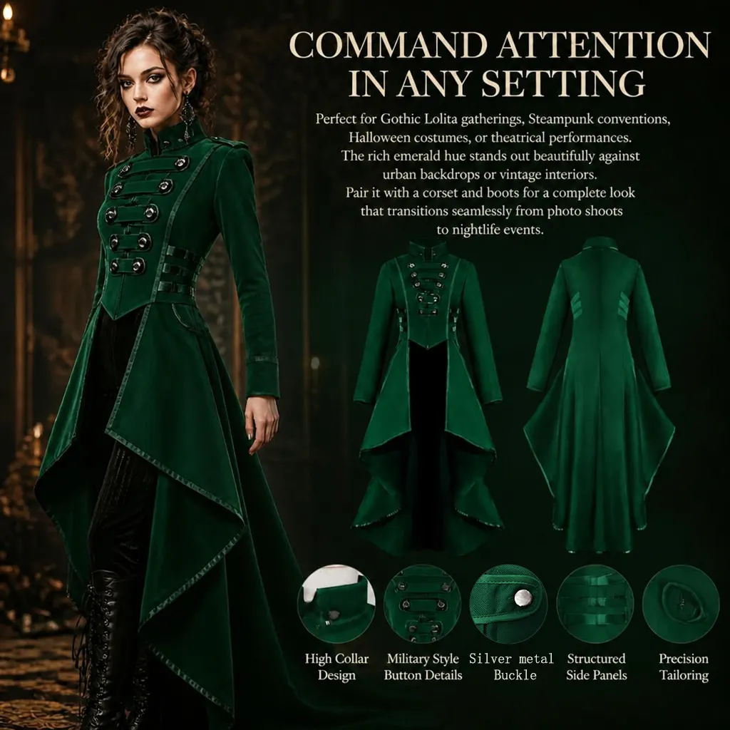Women's Gothic Court Tailcoat Lace-Up Irregular Hem Costume detail 17