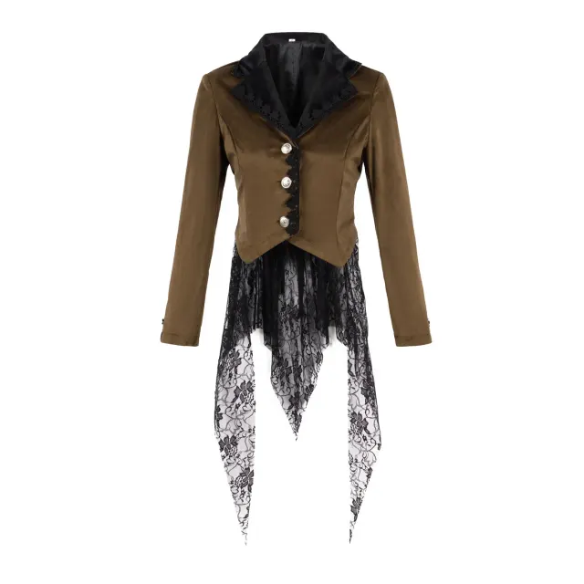 Women's Gothic Plus-Size Stand-Collar Tailcoat Jacket detail 9