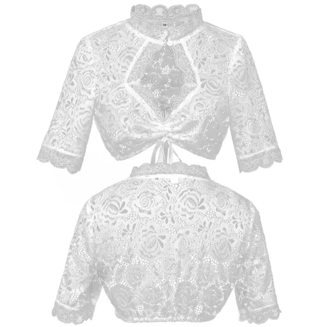 Women's solid-color lace short-sleeve top in a corset-style option for Oktoberfest or cosplay.