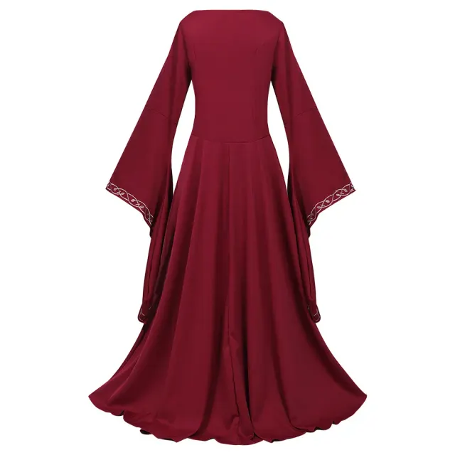 Women's Medieval Color-Block Court Dress with Flared Sleeves detail 2