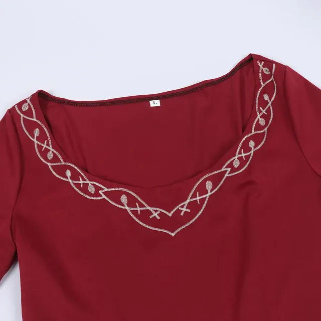 Women's Medieval Color-Block Court Dress with Flared Sleeves detail 3