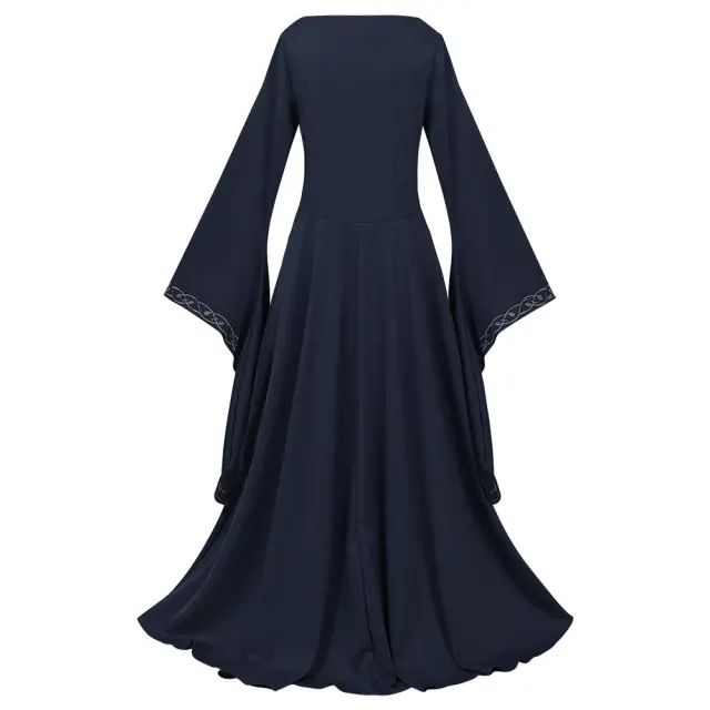 Women's Medieval Color-Block Court Dress with Flared Sleeves detail 19