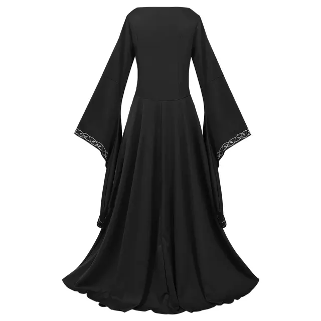 Women's Medieval Color-Block Court Dress with Flared Sleeves detail 24