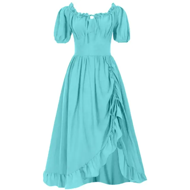 Women's Medieval Renaissance Irregular Hem Short-Sleeve Dress detail 17
