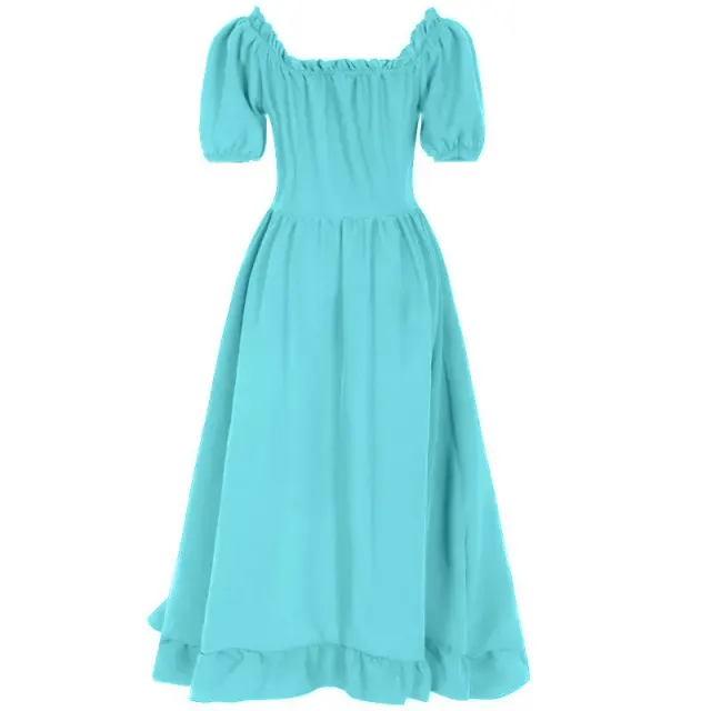 Women's Medieval Renaissance Irregular Hem Short-Sleeve Dress detail 18