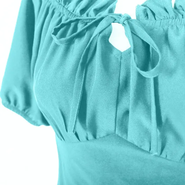 Women's Medieval Renaissance Irregular Hem Short-Sleeve Dress detail 19