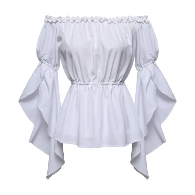 Women's Off-Shoulder Ruffle Short Sleeve Solid Blouse detail 1