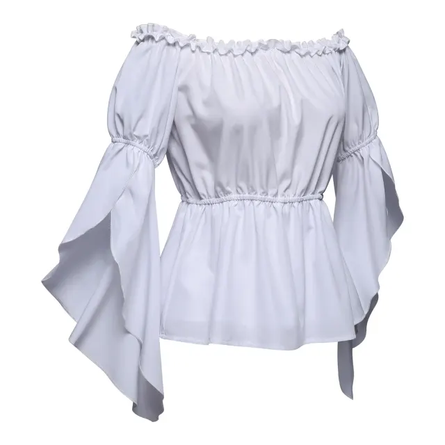 Women's Off-Shoulder Ruffle Short Sleeve Solid Blouse detail 2