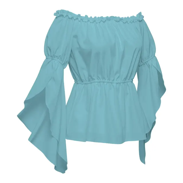 Women's Off-Shoulder Ruffle Short Sleeve Solid Blouse detail 16