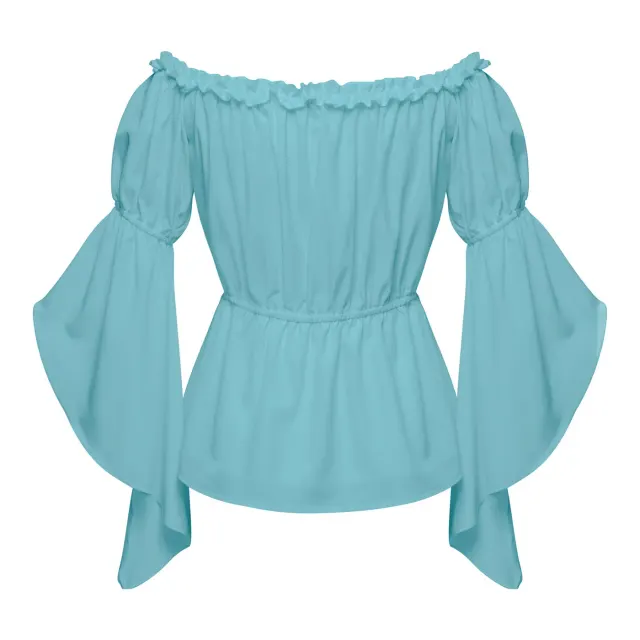 Women's Off-Shoulder Ruffle Short Sleeve Solid Blouse detail 17