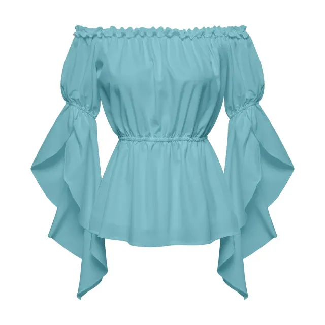 Women's Off-Shoulder Ruffle Short Sleeve Solid Blouse detail 18