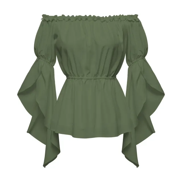 Women's Off-Shoulder Ruffle Short Sleeve Solid Blouse detail 24
