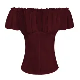 Off-Shoulder Blouse - Wine Red