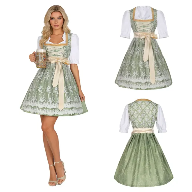 Women's Oktoberfest beer dress with lace and jacquard details, shown in the Style 2474 court beer dress print option.