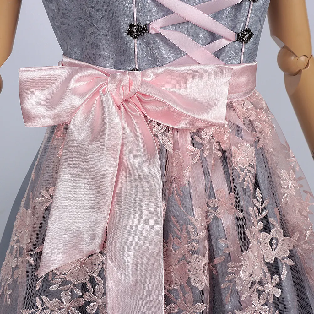 Women's Oktoberfest Dirndl Dress with Vintage Lace and Lace-Up Bodice detail 2