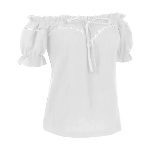 Women's Renaissance Off-Shoulder Puff Sleeve Loose Summer Blouse detail 8