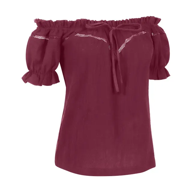 Women's Renaissance Off-Shoulder Puff Sleeve Loose Summer Blouse detail 14
