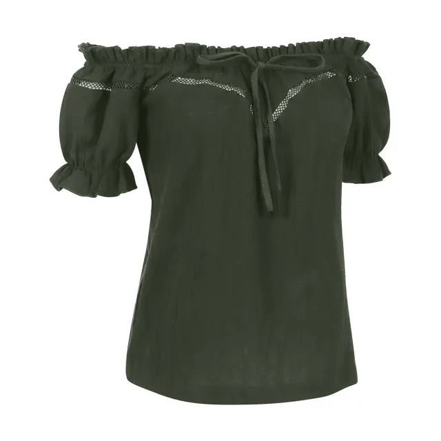 Women's Renaissance Off-Shoulder Puff Sleeve Loose Summer Blouse detail 24