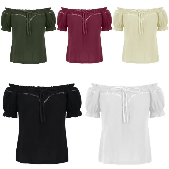 Women's Renaissance off-shoulder blouse with puff sleeves and a loose summer fit.