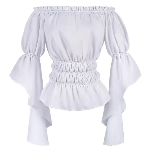 Women's Renaissance Off-Shoulder Ruffled Blouse in White detail 1