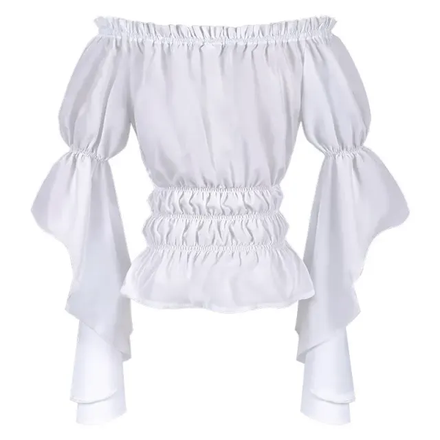 Women's Renaissance Off-Shoulder Ruffled Blouse in White detail 2
