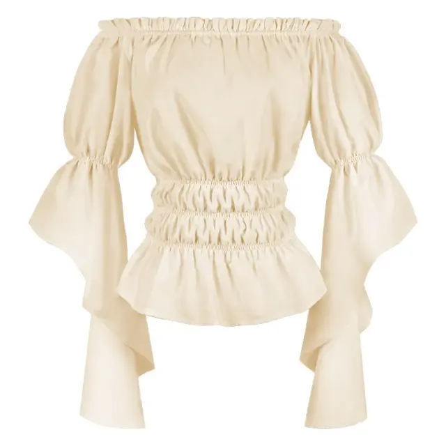 Women's Renaissance Off-Shoulder Ruffled Blouse in White detail 5