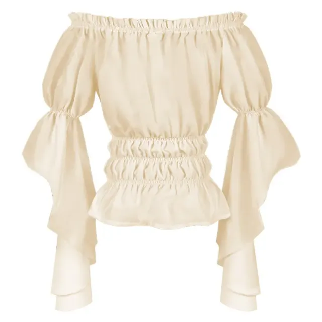 Women's Renaissance Off-Shoulder Ruffled Blouse in White detail 6