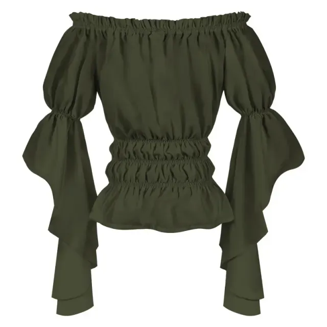 Women's Renaissance Off-Shoulder Ruffled Blouse in White detail 10