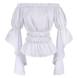 Off-Shoulder Waist-Cinching Blouse - White