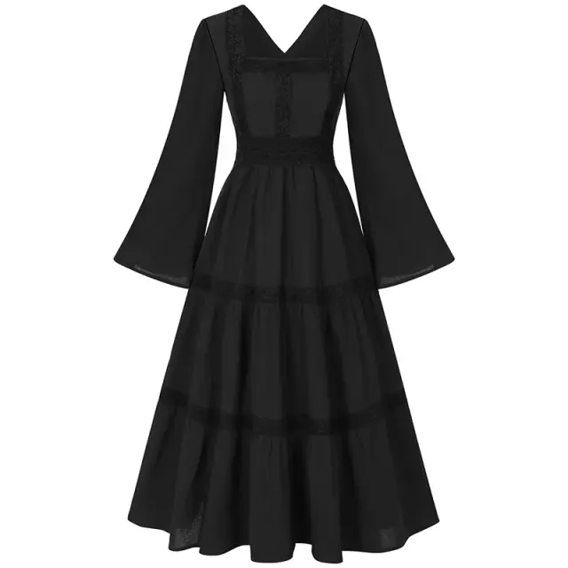 Women's Renaissance Square Neck Flared Sleeve Costume Dress detail 1